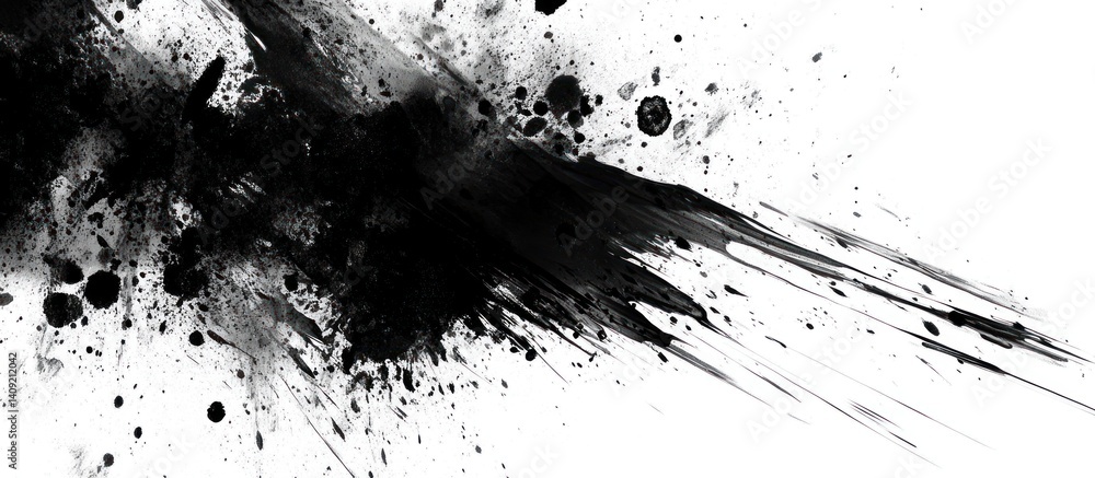 Poster dynamic monochrome ink splash design creating a striking and abstract artwork
