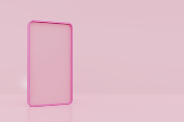 pink plastic bottle. pink smartphone standing upright on pastel pink background. Great for mobile UI/UX design, app mockups, product presentation, and digital marketing content. 3d render.