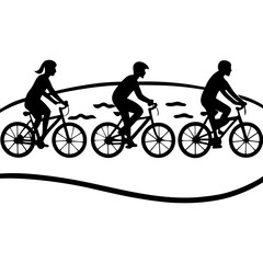 Obraz premium Silhouette of a group of people riding bicycles along a beach (