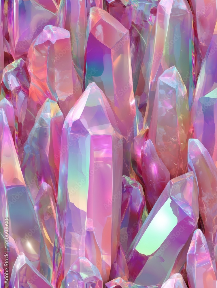 Poster iridescent crystal formations shimmering in vibrant hues creating a dazzling mineral display with a 
