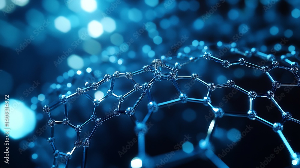 Poster abstract blue molecular structure network science background 3d art data model shiny design future