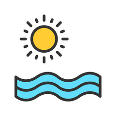 Sun and Waters icon vector image. Suitable for mobile apps, web apps and print media.