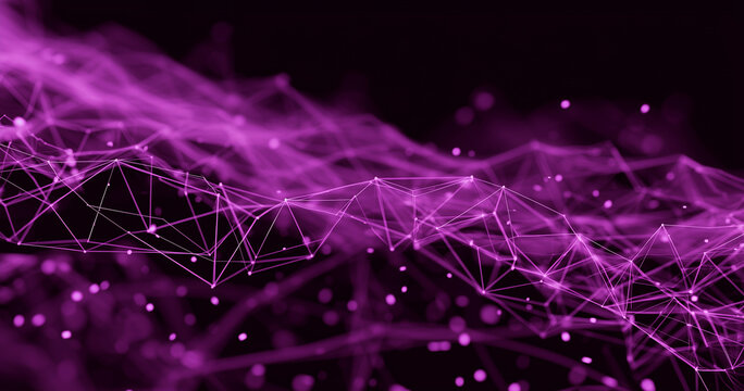 Fondo abstracto de tecnologia y ciencia.Malla o red purple con lineas y formas geometricas