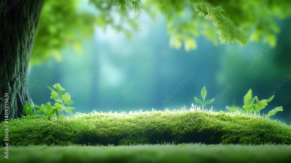 Aufkleber a beautiful patch of moss growing in a shaded forest nook, creating a textured backdrop with layers 