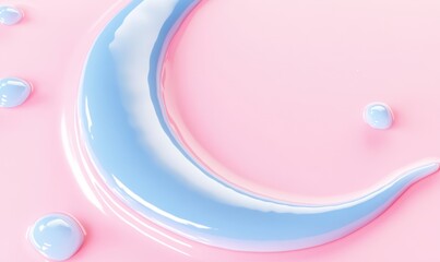 Pastel blue crescent moon on pink background, abstract design, product display