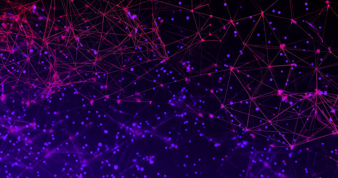 Fondo abstracto de tecnologia y ciencia.Malla o red purple con lineas y formas geometricas