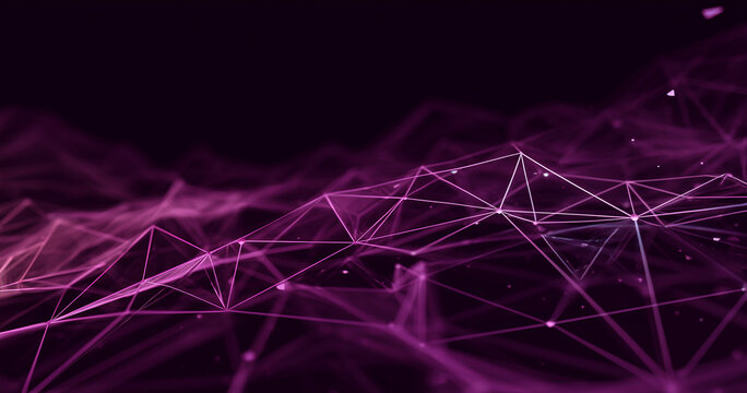 Fondo abstracto de tecnologia y ciencia.Malla o red purple con lineas y formas geometricas
