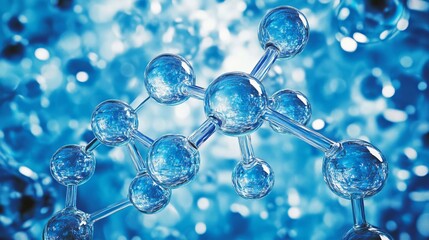 Abstract blue molecular structure science background image 3d art cell atoms water glass light design