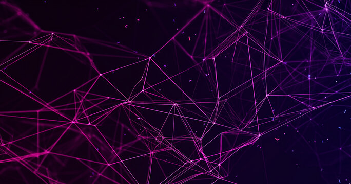 Fondo abstracto de tecnologia y ciencia.Malla o red purple con lineas y formas geometricas
