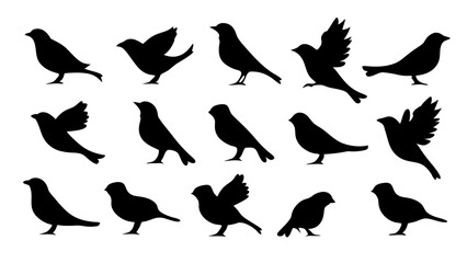 set of Sparrow silhouette vector