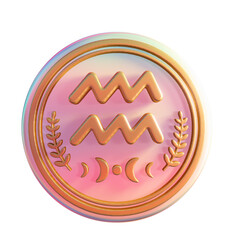 Mystical Aquarius Zodiac Badge 3D Icon Design with Flowing Waves