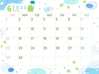 2025年6月のカレンダー　梅雨