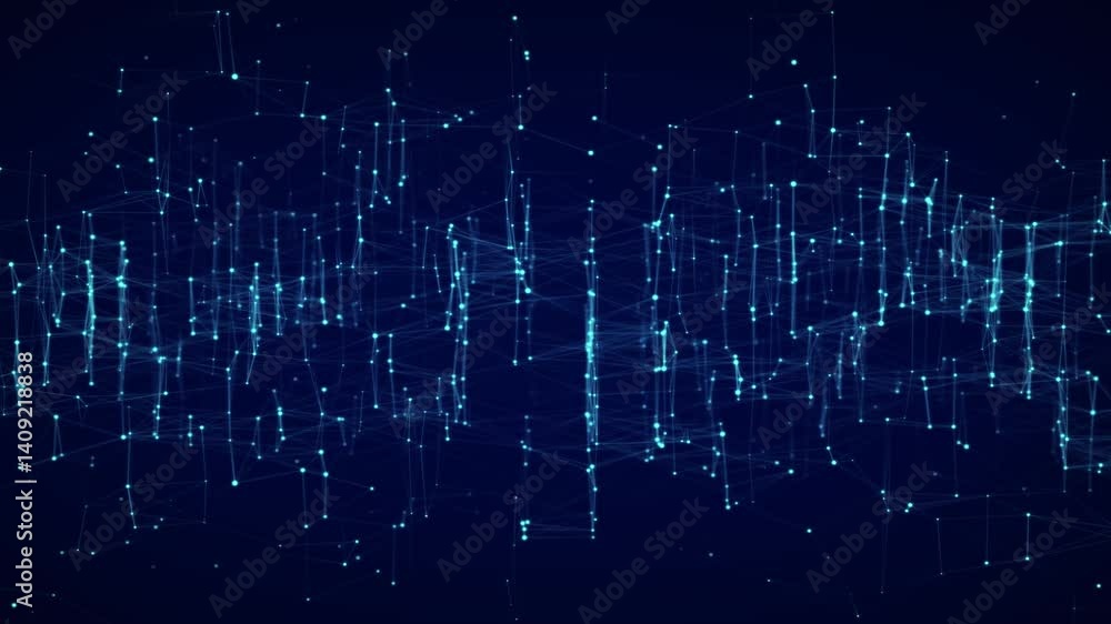 Poster Futuristic network connection structure in cyberspace on dark background. Concept of hi tech and future. Big data visualization. 3D rendering.