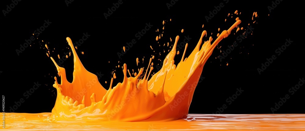 Aufkleber dynamic orange paint splash against black backdrop creating abstract art with vibrant color and liqu