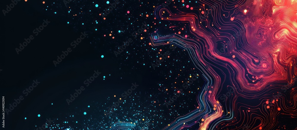Poster intricate network of glowing streams symbolizing interconnectedness and innovation
