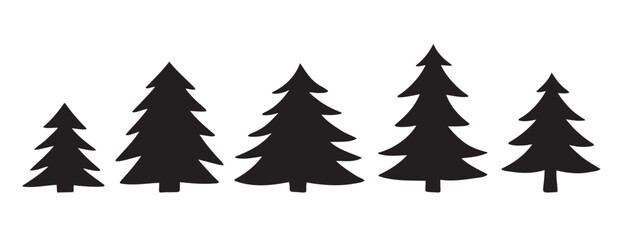 silhouette Christmas trees set. Hand drawn forest decorative element. Doodle silhouette trees for New Year and Christmas © Yanka