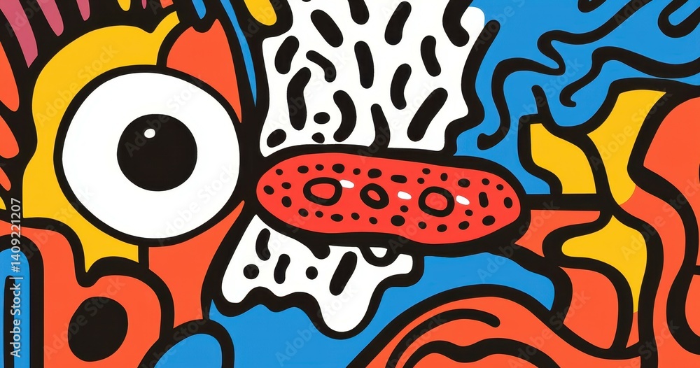 Aufkleber abstract doodle art: an intricate composition of abstract shapes and forms, vibrant colors and bold 
