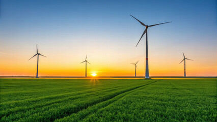Obraz premium serene landscape featuring wind turbines against vibrant sunset, highlighting renewable energy and sustainability