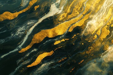 Golden Flow Abstract: A mesmerizing abstract design features flowing gold liquid against a deep blue base, creating a sense of luxury, fluidity, and elegance.