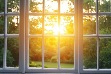 Naklejka premium Sunlight through window garden view