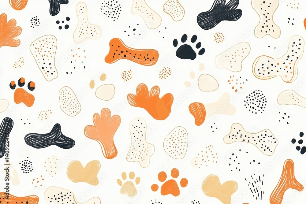 Aufkleber paw print and bone pattern: an eye-catching, delightful pattern of paw prints and bone shapes adorns