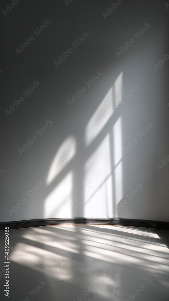 Poster sunlight streaming through window casting geometric shadows on a minimalist gray wall and floor crea
