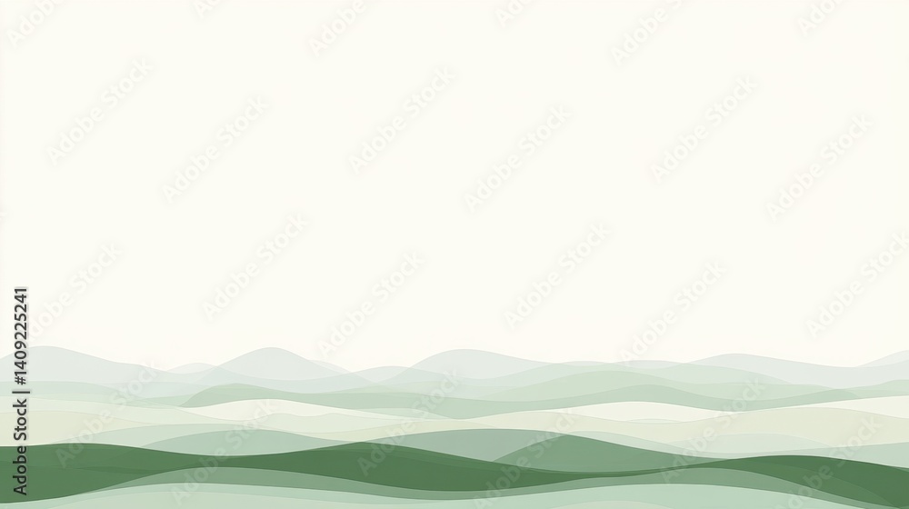 Poster serene green hills landscape with soft curves and layers creating a calming and peaceful visual expe