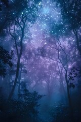 Fototapeta premium Ethereal Starlit Forest with Cosmic Glow, Generative AI