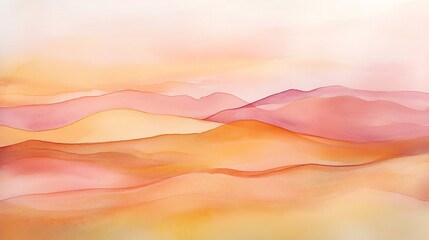 Watercolor Painting of Rolling Hills at Sunset in Warm Colors