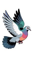 Obraz premium Colorful Vector Illustration of a Flying Pigeon with Spread Wings - Whimsical Bird Art & Cartoon Icon for Nature Lovers