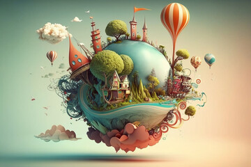 Magic imaginary world full with color and happiness.