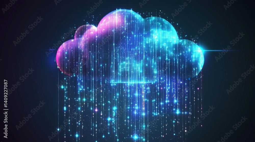 Aufkleber abstract digital cloud computing network data flow technology web blue pink neon grid cyber light