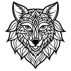 This wild wolf head vector art showcases a tribal tattoo design, ideal as a strong animal mascot illustration