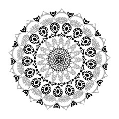 Circular pattern in the form of a mandala. Henna tatoo mandala. Mehndi style. Decorative pattern in oriental style. Coloring book page.