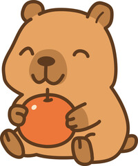 Capybara hugging an orange