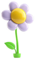 Fototapeta premium PNG Cute chubby cartoon balloon flower with green stem and yellow center background simple illustration.