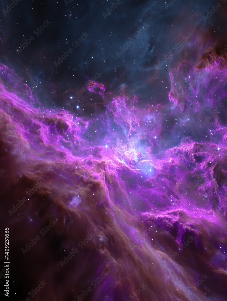 Canvas Prints ethereal cosmic cloudscape in vibrant violet hues with dazzling starlight and deep space background 
