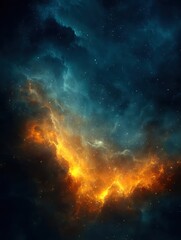 Ethereal cosmic nebula with vibrant orange and teal hues creating a celestial dreamscape of stellar clouds and infinite space