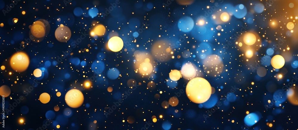 Poster abstract celestial glimmer with ethereal blue and gold bokeh light display