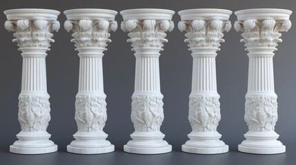 Fototapeta premium Classic Marble Column Architecture: Ornate Greek and Roman Design with Symmetrical Pillars and Decorative Sculptures