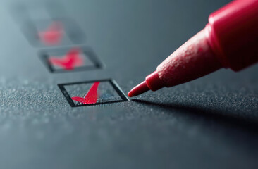 Red marker checking box on checklist paper with focused detail