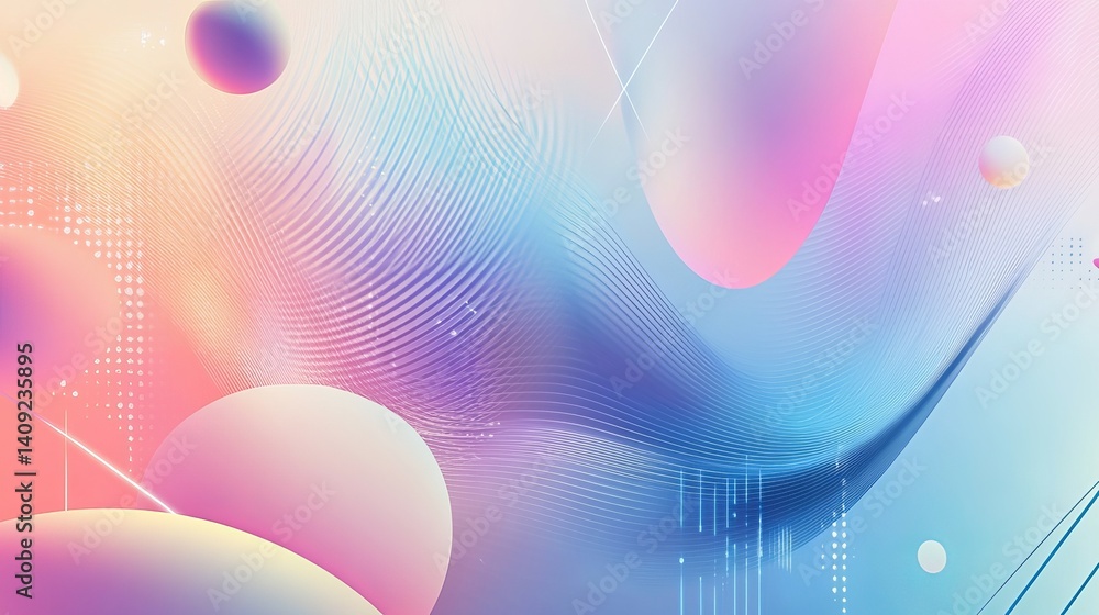 Poster abstract pastel wave background design soft pink blue gradient art color style curve lines light
