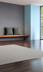 Modern interior design featuring minimalist elements and a serene color palette in a spacious room