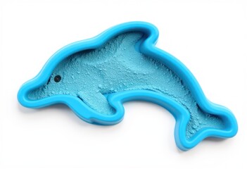 Blue Dolphin-Shaped Sand Mold Filled with Blue Sand on White Background
