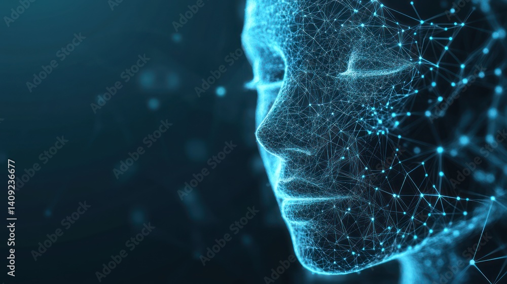 Poster abstract glowing digital face visualization for artificial intelligence concepts