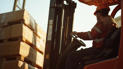 Forklift operator moving materials at a construction site. Featuring efficiency and safety