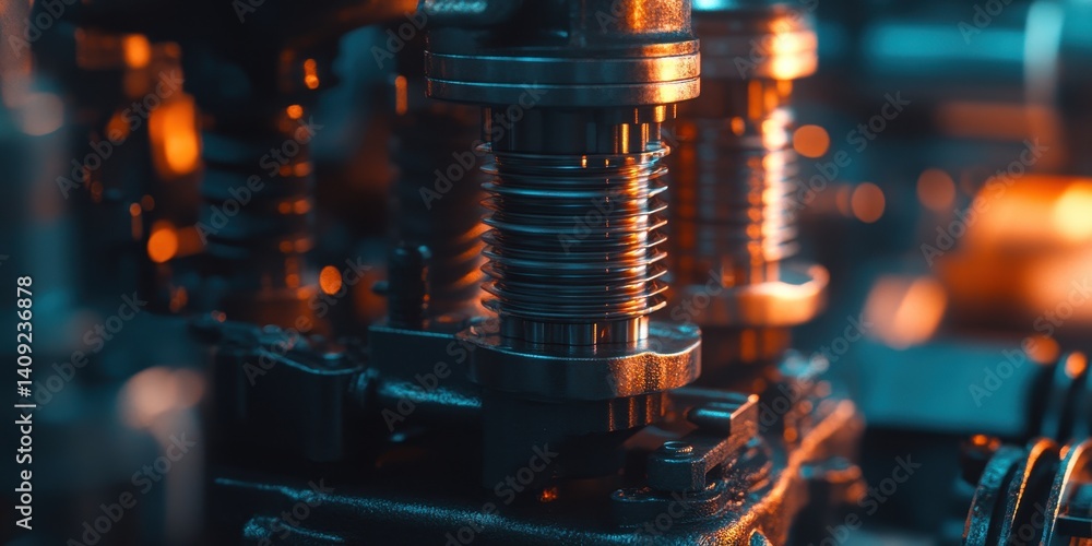 Poster intricate engineering marvel: detailed view of the precise internal mechanism of an engine, captured