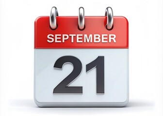Calendar On White Background 21st Sep 3D Illustration