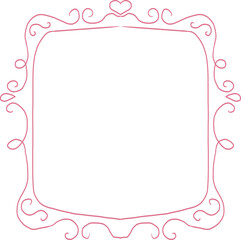 Princess cute pink frame sketch with crown swirl decorations. Simple doodle hand drawn border. Whimsical elegant vintage.