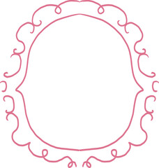 Princess cute pink frame sketch with crown swirl decorations. Simple doodle hand drawn border. Whimsical elegant vintage.